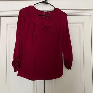 Elie Tahari Red Ruffled Blouse with Peter Pan Collar